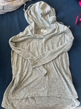 Lou and Grey for Loft - Light Gray Striped Split Hem Hooded Sweater - Women (s)